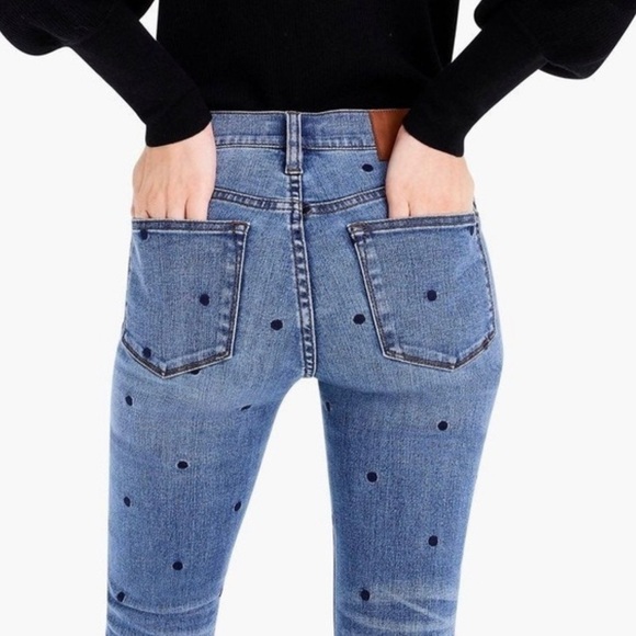 J. Crew Embroidered Blue Polka Dots High Rise Cotton Woman’s Jeans Size 27 - Picture 2 of 8